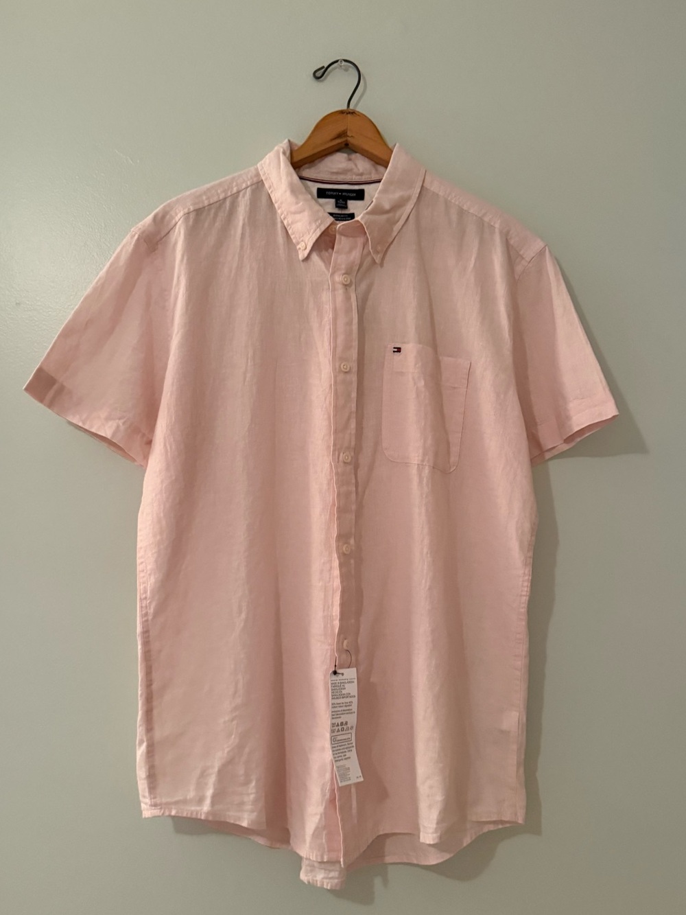 Tommy Hilfiger Men’s Short Sleeve Button-Down Shirt — Pale Pink